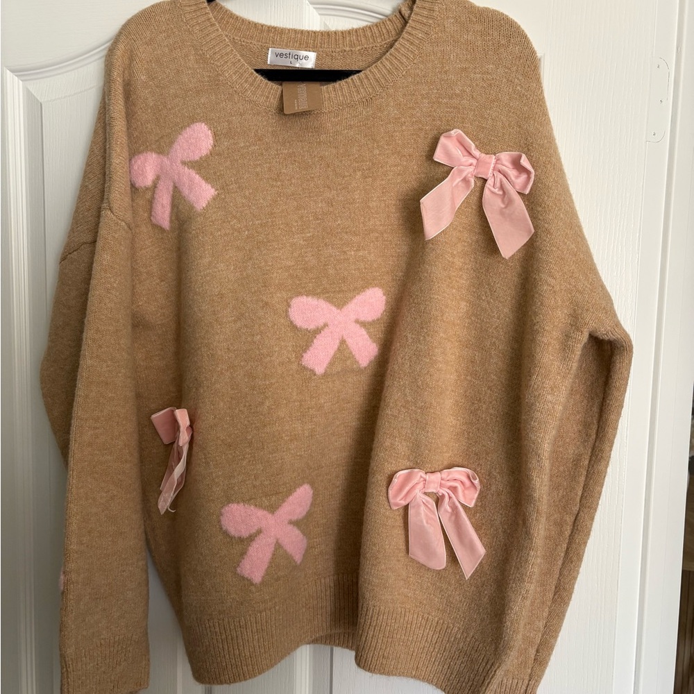 Brown Sweater with Pink Bows